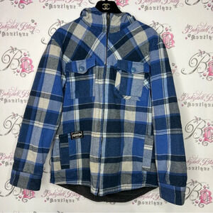 Billabong reversible coat jacket plaid fleece grey blue warm cozy sweater